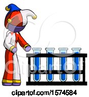 Poster, Art Print Of Purple Jester Joker Man Using Test Tubes Or Vials On Rack