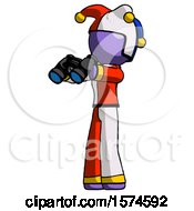 Purple Jester Joker Man Holding Binoculars Ready To Look Left