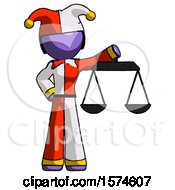 Poster, Art Print Of Purple Jester Joker Man Holding Scales Of Justice