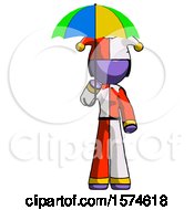 Poster, Art Print Of Purple Jester Joker Man Holding Umbrella Rainbow Colored