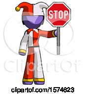 Poster, Art Print Of Purple Jester Joker Man Holding Stop Sign