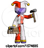 Poster, Art Print Of Purple Jester Joker Man Holding Tools And Toolchest Ready To Work