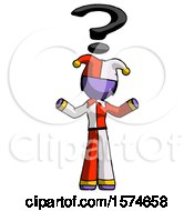 Poster, Art Print Of Purple Jester Joker Man With Question Mark Above Head Confused