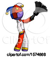 Poster, Art Print Of Purple Jester Joker Man Dusting With Feather Duster Upwards