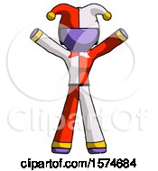 Poster, Art Print Of Purple Jester Joker Man Surprise Pose Arms And Legs Out