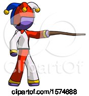 Poster, Art Print Of Purple Jester Joker Man Pointing With Hiking Stick