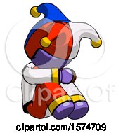 Poster, Art Print Of Purple Jester Joker Man Sitting With Head Down Facing Angle Right
