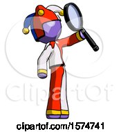 Poster, Art Print Of Purple Jester Joker Man Inspecting With Large Magnifying Glass Facing Up