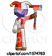 Poster, Art Print Of Purple Jester Joker Man Holding Up Red Firefighters Ax