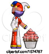 Poster, Art Print Of Purple Jester Joker Man With Giant Cupcake Dessert