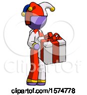 Purple Jester Joker Man Giving A Present