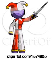 Poster, Art Print Of Purple Jester Joker Man Holding Sword In The Air Victoriously
