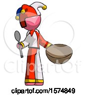 Poster, Art Print Of Pink Jester Joker Man With Empty Bowl And Spoon Ready To Make Something