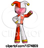 Poster, Art Print Of Pink Jester Joker Man Waving Left Arm With Hand On Hip