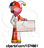 Pink Jester Joker Man Presenting Large Envelope