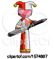 Poster, Art Print Of Pink Jester Joker Man Posing Confidently With Giant Pen