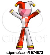 Poster, Art Print Of Pink Jester Joker Man Surprise Pose Arms And Legs Out
