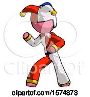 Pink Jester Joker Man Martial Arts Defense Pose Left