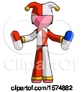 Pink Jester Joker Man Holding A Red Pill And Blue Pill