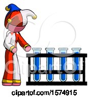 Poster, Art Print Of Pink Jester Joker Man Using Test Tubes Or Vials On Rack