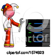 Poster, Art Print Of Pink Jester Joker Man Server Administrator Doing Repairs