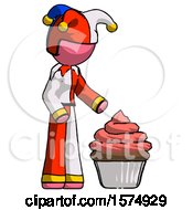 Poster, Art Print Of Pink Jester Joker Man With Giant Cupcake Dessert
