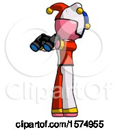 Poster, Art Print Of Pink Jester Joker Man Holding Binoculars Ready To Look Left