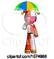 Poster, Art Print Of Pink Jester Joker Man Holding Umbrella Rainbow Colored