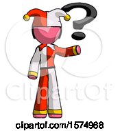 Pink Jester Joker Man Holding Question Mark To Right