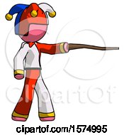 Poster, Art Print Of Pink Jester Joker Man Pointing With Hiking Stick