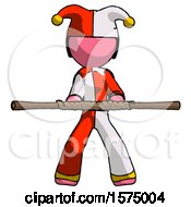 Poster, Art Print Of Pink Jester Joker Man Bo Staff Kung Fu Defense Pose