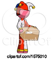 Poster, Art Print Of Pink Jester Joker Man Holding Package To Send Or Recieve In Mail
