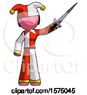 Poster, Art Print Of Pink Jester Joker Man Holding Sword In The Air Victoriously