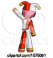 Poster, Art Print Of Pink Jester Joker Man Waving Emphatically With Right Arm