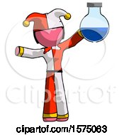 Poster, Art Print Of Pink Jester Joker Man Holding Large Round Flask Or Beaker
