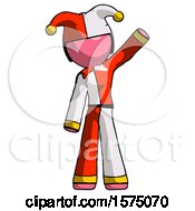 Poster, Art Print Of Pink Jester Joker Man Waving Emphatically With Left Arm