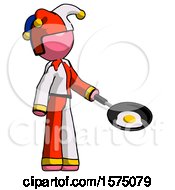 Pink Jester Joker Man Frying Egg In Pan Or Wok Facing Right