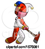 Poster, Art Print Of Pink Jester Joker Man Striking With A Red Firefighters Ax