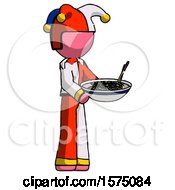 Pink Jester Joker Man Holding Noodles Offering To Viewer