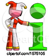 Poster, Art Print Of Pink Jester Joker Man With Info Symbol Leaning Up Against It