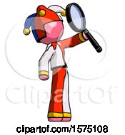 Poster, Art Print Of Pink Jester Joker Man Inspecting With Large Magnifying Glass Facing Up