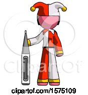 Poster, Art Print Of Pink Jester Joker Man Standing With Large Thermometer