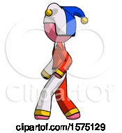 Poster, Art Print Of Pink Jester Joker Man Walking Left Side View