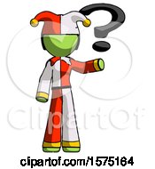 Poster, Art Print Of Green Jester Joker Man Holding Question Mark To Right