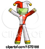 Poster, Art Print Of Green Jester Joker Man Surprise Pose Arms And Legs Out