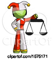 Poster, Art Print Of Green Jester Joker Man Holding Scales Of Justice