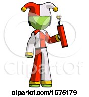 Poster, Art Print Of Green Jester Joker Man Holding Dynamite With Fuse Lit