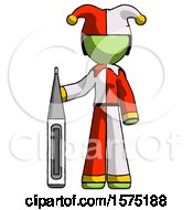 Poster, Art Print Of Green Jester Joker Man Standing With Large Thermometer