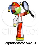 Green Jester Joker Man Inspecting With Large Magnifying Glass Facing Up
