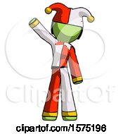 Green Jester Joker Man Waving Emphatically With Right Arm